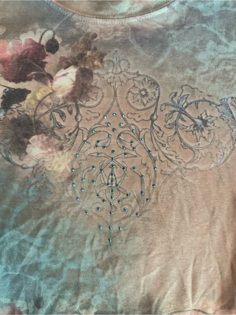 All Saints Floral Short Sleeve Tee in Pastel Pink and Light Blue - Picture 4 of 4